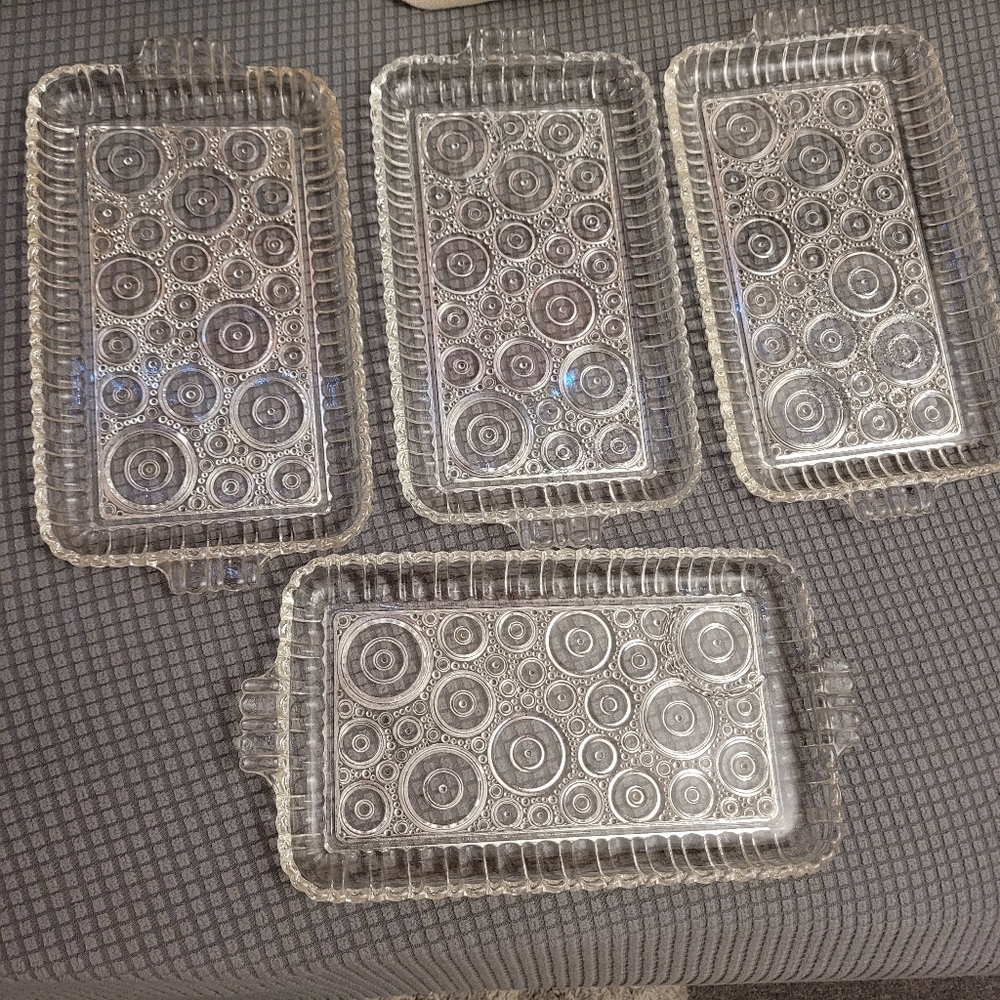 4 Set Anchor Hocking Colonial Lady 'Circles' Clear Glass Tray 